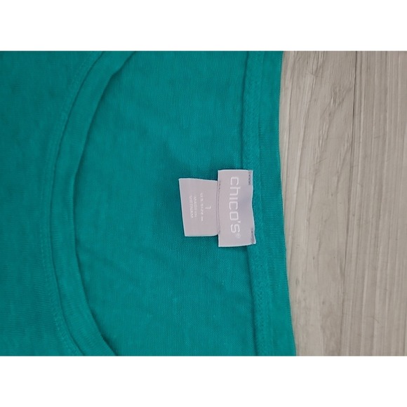 Chico's 100% Linen 1 S Easy Care Tee Light Aqua Blue Beach Summer Beach Coastal - Picture 4 of 7